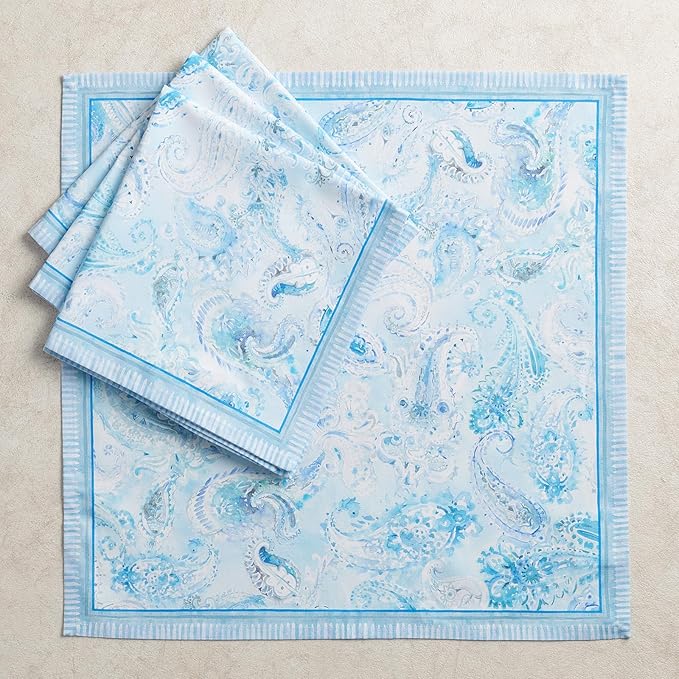 Maison d' Hermine Napkin 100% Combed Cotton Premium 20"x20" Decorative Washable Table Cloth Napkins Set of 4 for Dining, Holidays, Buffet Parties & Wedding Use Campagne - Paisley Blues