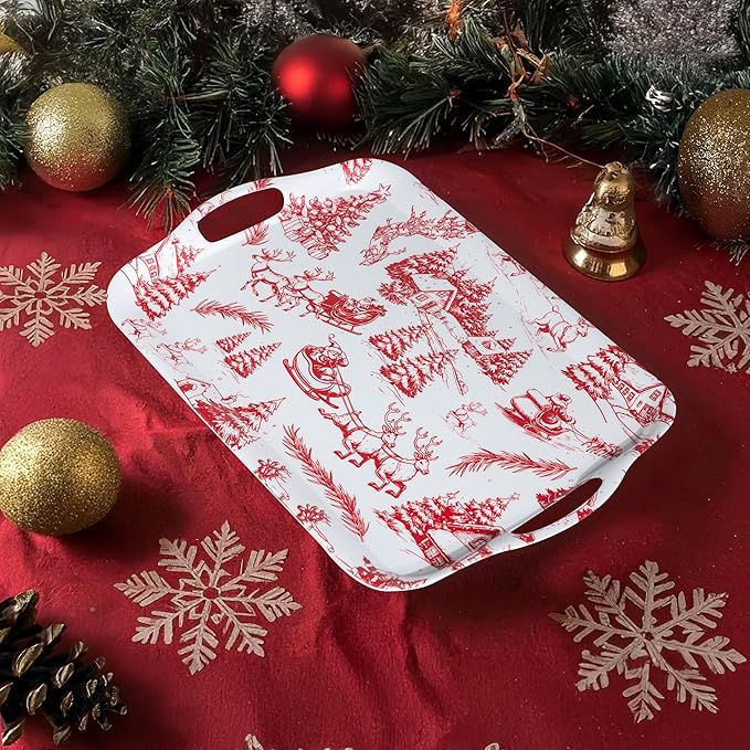 ONEderful 2-Piece Christmas Serving Tray 18x13 Inch Winter Wonderland Platters with Handles, Large Holiday Serving Platters for Xmas Winter Wonderland Frozen-theme Party Supplies (2,18" Extra Large)