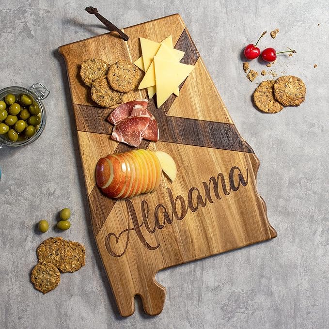 Totally Bamboo Rock & Branch Origins Series Alabama State Shaped Cutting Board and Charcuterie Serving Tray, Includes Hang Tie for Wall Display