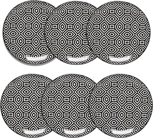 Now Designs White Geo Porcelain Stamped Appetizer Plate, 6 inch, Set of 6