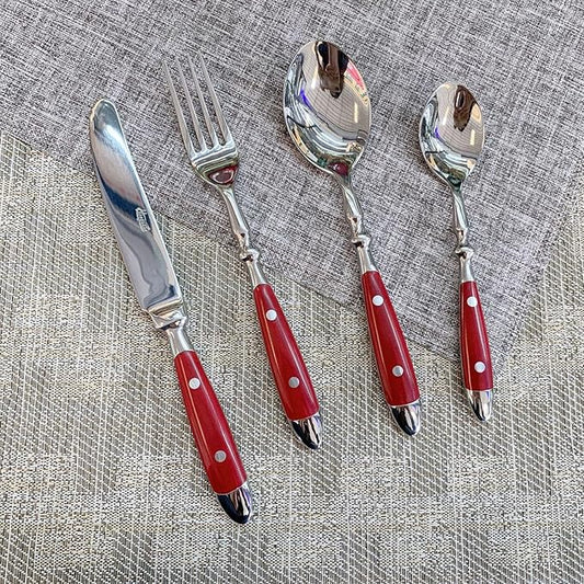 IKXO 16 Pieces Red Gum Wood Handle Silverware Set for 4, Exquisite Ergonomic Flatware Set Food-Grade Stainless Steel Cutlery Set, Tableware Eating Utensils, Mirror Finished, Dishwasher Safe…