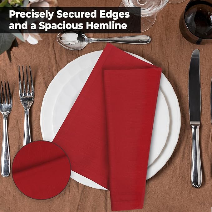 Urban Villa Christmas DinnerNapkins 20x20 Inches Over Sized Set of 6 Red Color Cloth Napkins 100% Cotton Cloth Napkins Reusable Washable Napkins Premium Quality Mitered Corners Soft DinnerNapkins