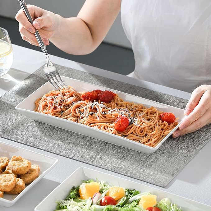 MALACASA Serving Platters Set of 4, Ceramic Serving Platters and Trays for Serving Food, Rectangular Serving Trays for Party, Large Serving Plates, Party Serving Trays and Platters - 12 Inch, White