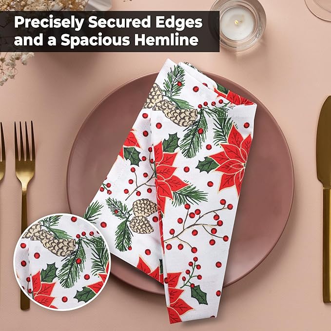 Urban Villa Cloth Napkins Set of 12(20x20 Inches)100% Cotton Napkins Cloth Washable Durable Reusable Absorbent Table Dinner Napkins Cloth for Christmas Hotel Lunch Restaurant Parties –Pine Cone Print