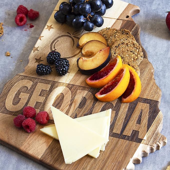 Totally Bamboo Rock & Branch Origins Series Georgia State Shaped Cutting Board and Charcuterie Serving Tray, Includes Hang Tie for Wall Display Natural Wood
