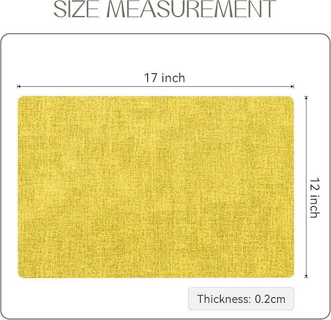 Romanstile Vinyl Placemats Set of 8-12 X 17 Inch - Faux Leather 100% Waterproof Oil-Proof Wipeable Place Mats, Heat Resistant Reversible PU Table Mats for Kitchen Dining Party Outdoor, Yellow