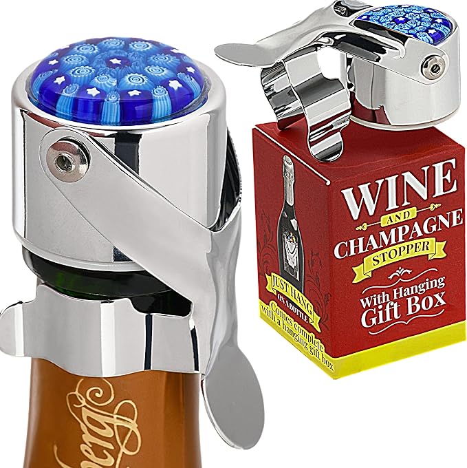 Wine Stopper & Champagne Stopper All In One - Patented Seal, Preserves Bubbles & Taste for Prosecco, Cava, and Wine – 1 Pro Grade Evan James Bottle Stopper With Hanging Gift Box