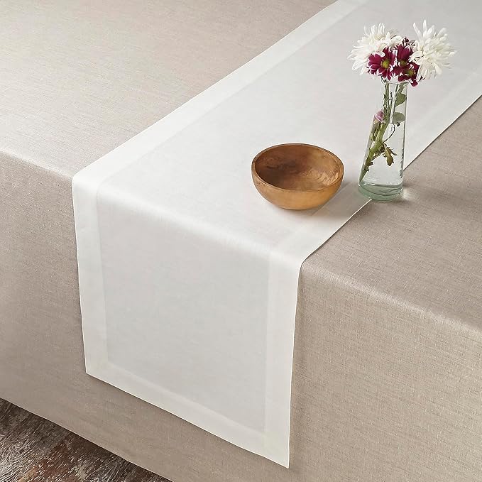 D'Moksha Homes Linen Ivory Table Runner 90 Inches Long - 100% Pure Linen 14 x 90 Inch Table Runner for Dining, Winter, Christmas, Holiday, New Year - Machine Washable