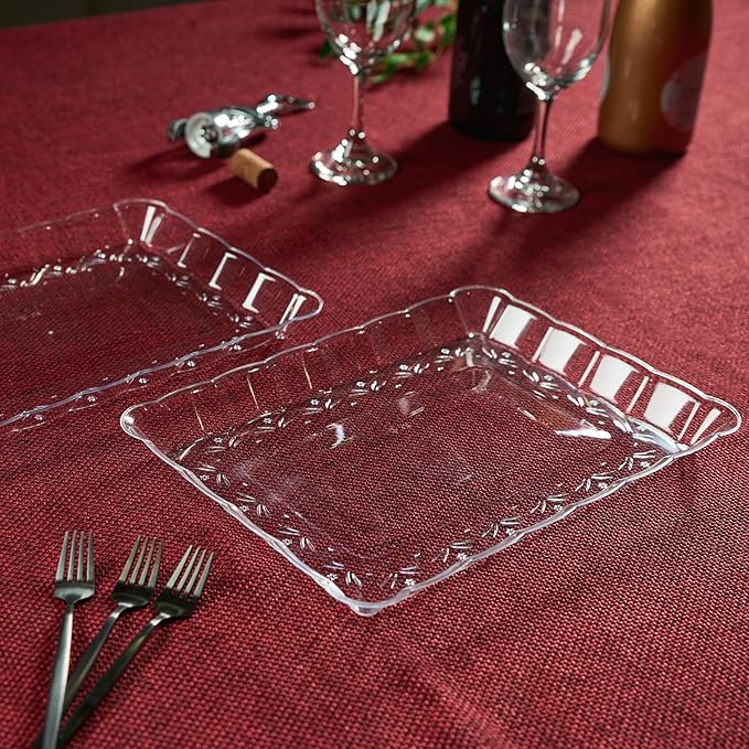 Plasticpro Plastic Serving Trays - Serving Platters Rectangle 9X13 Disposable Party Dish 8 Clear
