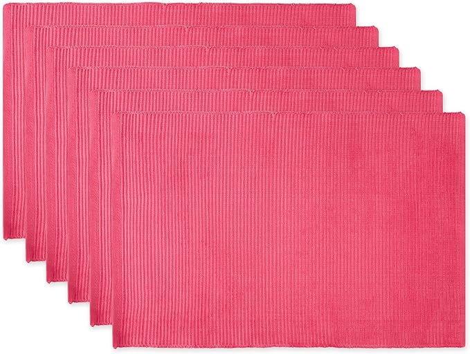 DII Basic Everyday Ribbed Tabletop 100% Cotton, Placemat Set, 13x19, Flamingo, 6 Piece