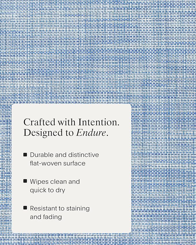 Chilewich Mini Basketweave Placemats in Chambray - Set of 4 - Easy Care Woven Tabletop Textiles - Indoor/Outdoor - 19" x 14" Rectangle