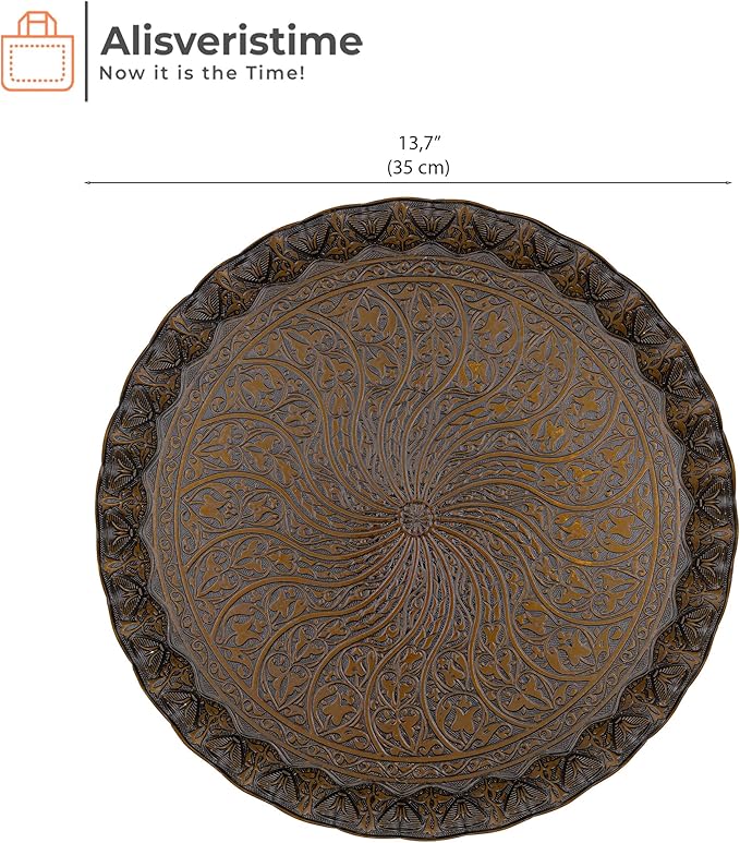 Alisveristime Turkish Ottoman Coffee Tea Serving Tray – 11.8 Inches, Wavy Zamac Tray with Traditional Motifs, Available in Five Color Variations (Autentic)
