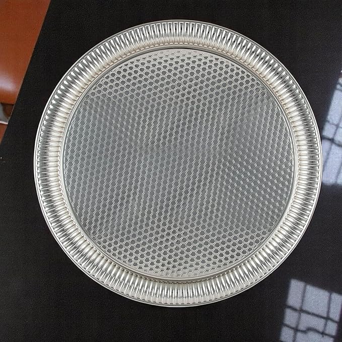 Alisveristime Round Hammered Metal Serving Tray – Ottoman Style, (11.8" Diameter, 12.6 oz) 5 Color Options (Silver)