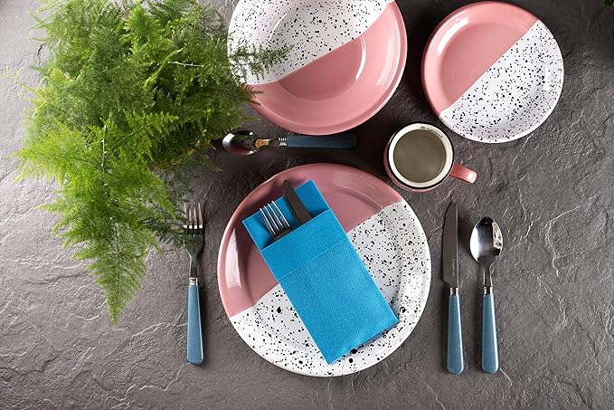 Blue Dinner Napkins Cloth Like with Built-in Flatware Pocket, Linen-Feel Absorbent Disposable Paper Hand Napkins for Kitchen, Bathroom, Parties, Weddings, Dinners or Events, 1/8 Fold, Pack of 50