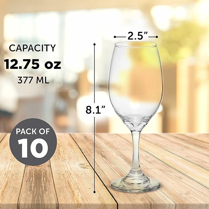 DISCOUNT PROMOS 10 Water and Wine Goblet Glasses Set, 12.75 oz. - Colombia made - Clear