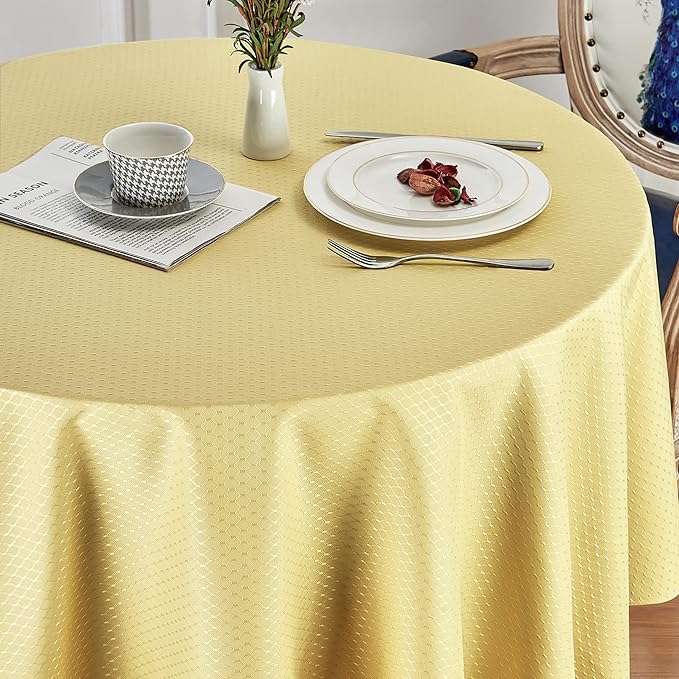 Rectangle Table Cloth Linen Farmhouse Stainproof Waterproof Washable Polyester Oblong Rectangular Fabric Table Cover for Kitchen Dining Dinner (Gold A, Round 70'' Inch)