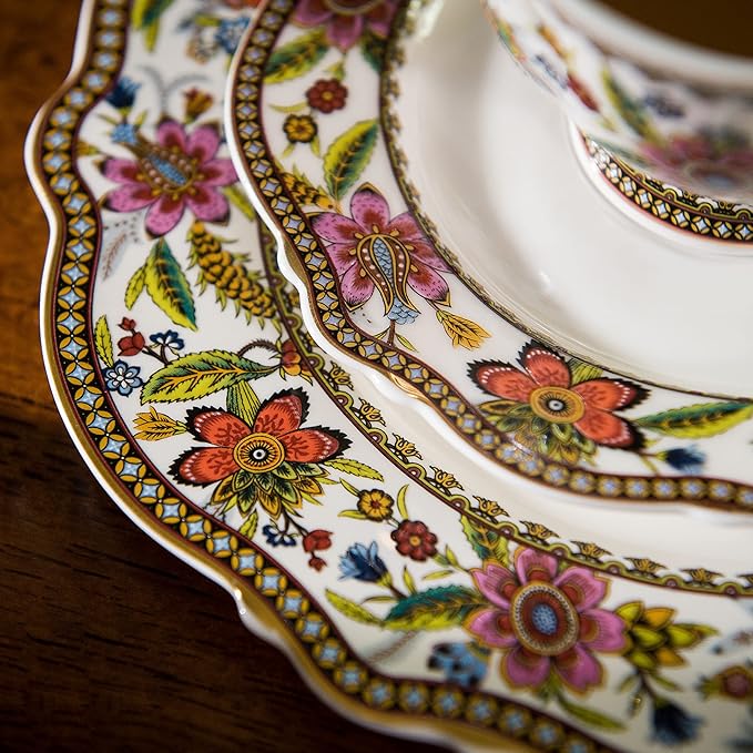 ACMLIFE Bone China Dinnerware Set for 4, 12-Piece Vintage Floral Dinnerware Set, Kitchen Plates and Bowls Set, China Plates Set, Christmas Gifts for Women, Thanksgiving Dinnerware Sets(Pink)