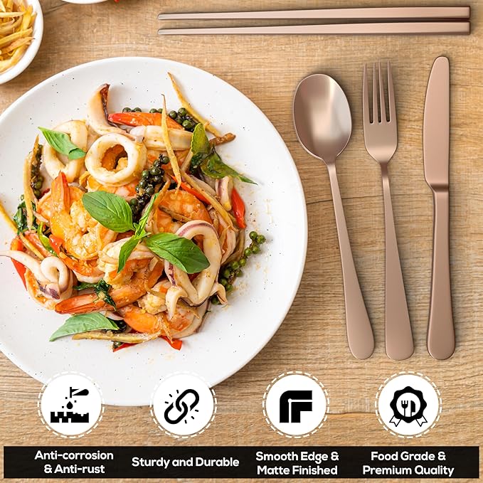 Upgraded 18/8 Stainless Steel 28-Piece Flatware Cutlery Set(Rose Gold)-Silverware set for 4-Luxurious Home Kitchen Dinnerware Sets-Kitchen Accessories-Perfect House Warming/Christmas Gift