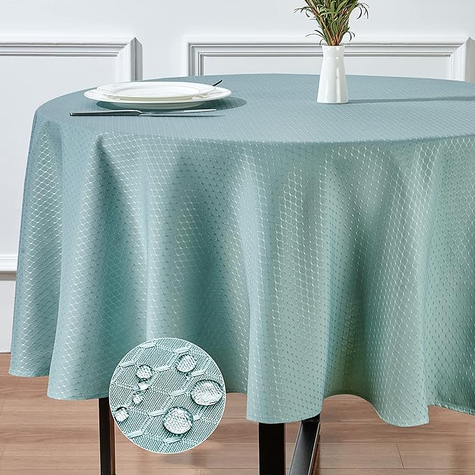 Rectangle Table Cloth Linen Farmhouse Stainproof Waterproof Washable Polyester Oblong Rectangular Fabric Table Cover for Kitchen Dining Dinner (Turquoise, Round 70'' Inch)