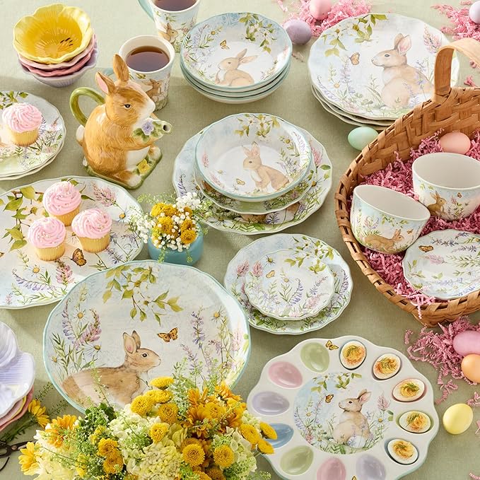 Easter Meadow 6-Inch Canape Plates,Set of 4 – Set of 4 with Whimsical Wildflower & Butterfly Design, Perfect for Appetizers, Mini Desserts & Snacks – Spring & Easter Decor