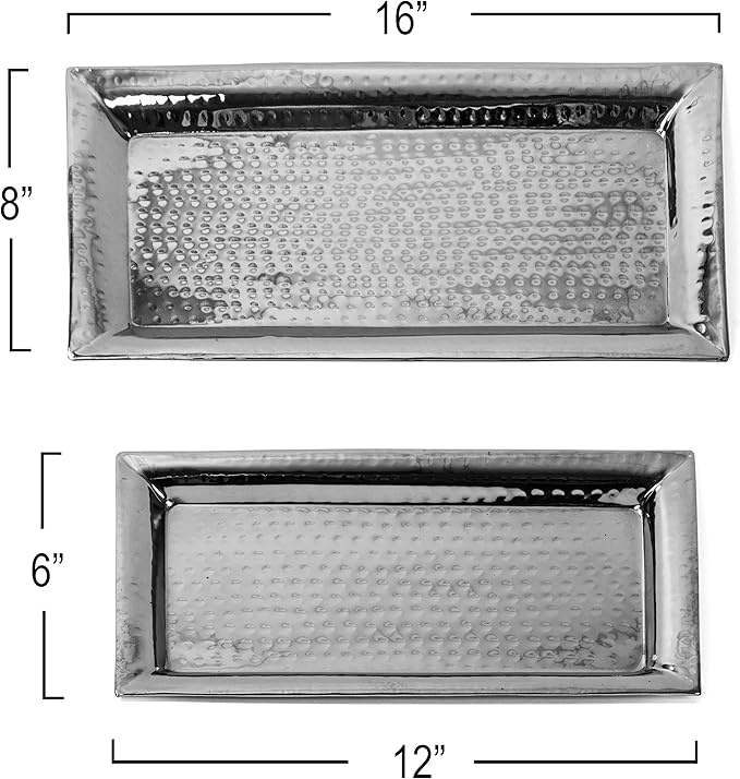 Silver Hammered Trays - Silver Serving Tray and Platters - Appetizer Tray - Chrome Platters (2 Pack Rectangle)