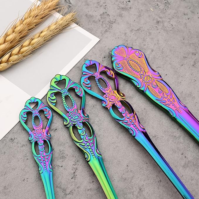 8-Piece Luxury Royal Silverware Set, 18/10 Stainless Steel Rainbow Flatware Set Service for 2, Tableware Cutlery Set Include Forks Spoons Knives, Modern Design & Mirror Polished Dishwasher Safe