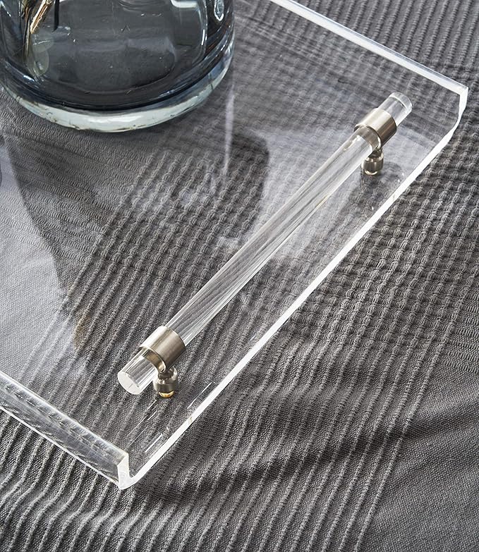 Acrylic Serving Tray, Breakfast Tray with Acrylic Handles, Decorative for Coffee Table & Kitchen, 16x12x2 inch