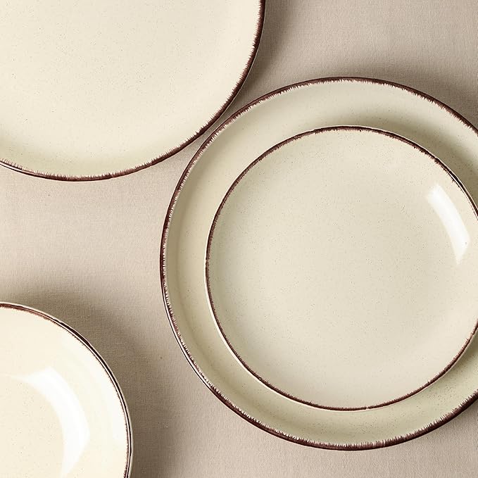 Earth and Clay Heath 12-Piece Dinnerware Set Stoneware, Plates and Bowls Set, Dishwasher and Microwave Safe, Dish Set for 4, Coffee
