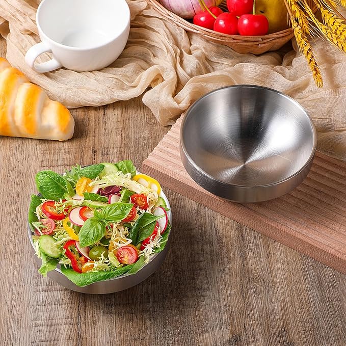MAQUITA 10 Pack Stainless Steel Bowls 4.5 Inch Snacks 10 Oz Lightweight Salad Bowls Double-walled Metal Serving Dishes for Sauces, Rice, Noodle, Ice Cream