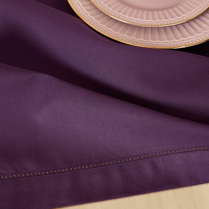Solino Home Purple Napkins Set of 4 - Cotton Linen Hemstitch Dinner Napkins Cloth 20 x 20 Inch for Valentines - Handcrafted and Machine Washable
