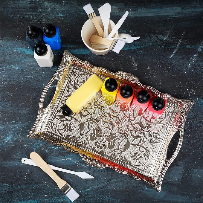 Crystalia Fancy Ottoman Serving Trays, Elegance Metal Turkish Trays for Beverage Serving, Vintage Ottoman Rectangular Tray with Handles, Decorative Turkish Tea Coffee, Dessert Table