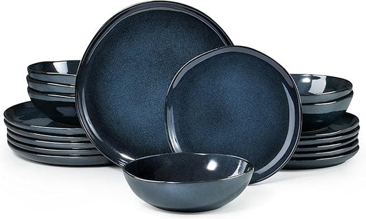 HaWare Plates and Bowls Set, Stoneware Dinnerware Sets, 18-Piece Hand-painted Dishware for 6, Ceramic Dinner Set for Home Kitchen, Microwave and Dishwasher Safe, Reactive Starry Blue
