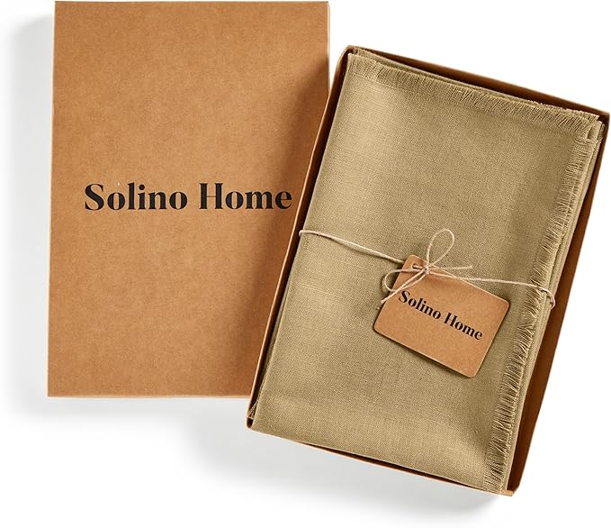 Solino Home Fringe Linen Cloth Napkins Set of 4-100% Pure Linen Kelp Dinner Napkins 20 x 20 Inch for Christmas, Holiday, New Year - Handcrafted and Machine Washable