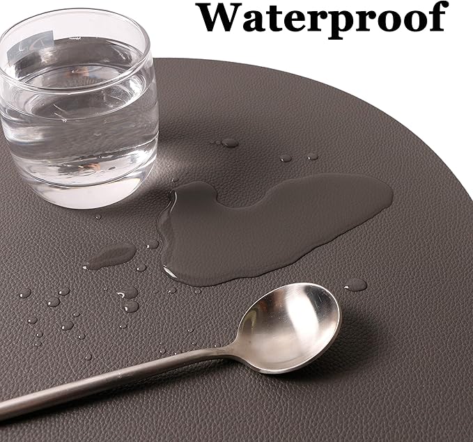 Wipeable Placemats and Coasters Leather Table Mats Waterproof Heat-Resistant Easy to Clean for Dining Table Set Kitchen Table Set of 4, Gary
