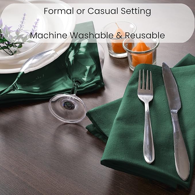 Set of 12 Cloth Dinner Napkins 100% Cotton - Soft Durable Washable - Ideal for Farmhouse Party Weddings Christmas Easter- Perfect Everyday Use Table Linen Cloth Napkins Forest Green 17x17