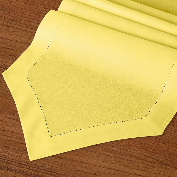D'Moksha Homes Lemon Yellow Linen Table Runner 108 Inches Long - 100% Pure Linen Diamond Table Runner 14 x 108 Inch for Dining, Winter, Christmas, Holiday, New Year - Machine Washable