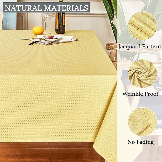 Rectangle Table Cloth Linen Farmhouse Stainproof Waterproof Washable Polyester Oblong Rectangular Fabric Table Cover for Kitchen Dining Dinner (Gold A, 52 X 70 Inch)