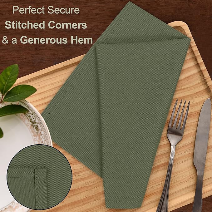 Ruvanti Cloth Napkins Set of 6, 18x18 Inches Napkins Cloth Washable, Soft, Durable, Absorbent, Cotton Blend. Table Dinner Napkins Cloth for Hotel, Lunch, Restaurant, Wedding Parties - Matine Olive