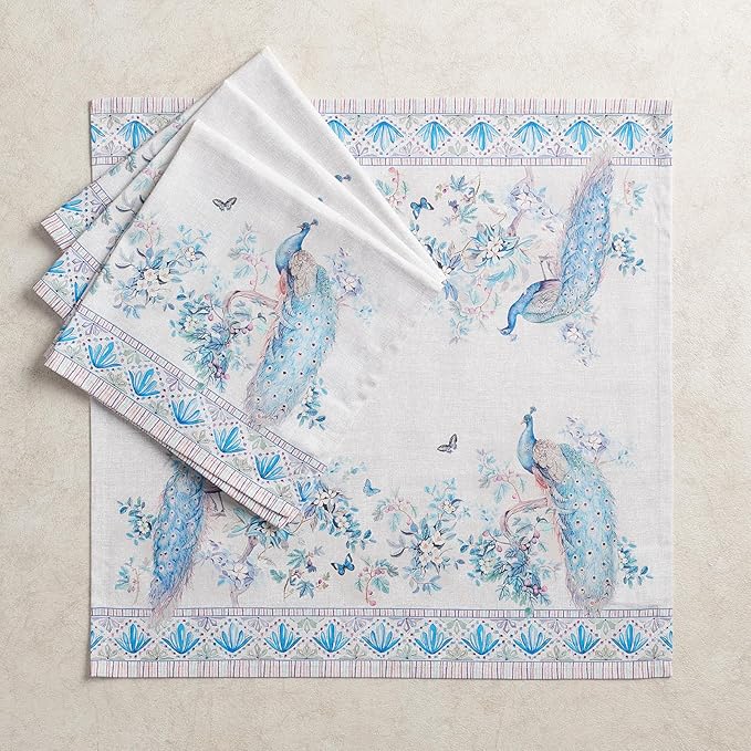 Maison d' Hermine Napkin 100% Combed Cotton Premium Cloth Napkin Decorative Washable Napkins Set of 4 for Home, Kitchen, Dining, Cocktail Parties & Camping - Peacock Utopia (20”X20”)