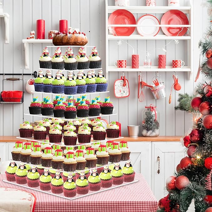 7 Tier Large Cupcake Stand, Square Cupcake Stand for 150 Cupcakes, Tiered Cupcake Holder Stand, Clear Acrylic Cup Cake Tower Stand, Dessert Table Display Set for Gatherings and Celebrations