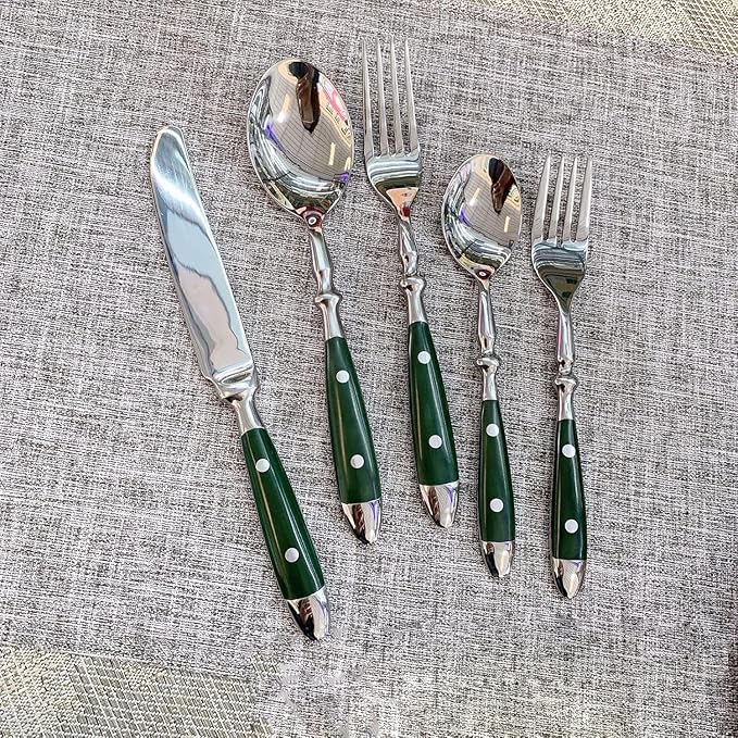 60PCS Cutlery Green Silverware Set for 12 Christmas Essentials Durable 18/10 Stainless Steel Utensils Set Flatware Sets Utensil Sets Mirror Polished Classical Retro Steak Tableware Spoon Fork Knife