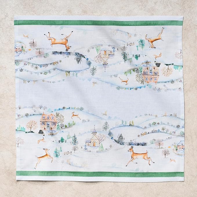 Maison d' Hermine Cloth Napkins Set of 4 100% Cotton for Thanksgiving Christmas Decorations Everyday Reusable Square Fall Napkins Cloth Washable Dinner Party (Snowy World, 20"x20")