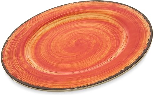 Carlisle FoodService Products Mingle Resuable Plastic Plate Dinner Plate with Pottery Style for Home and Restaurant, Melamine, 11 Inches, Fireball, (Pack of 12)