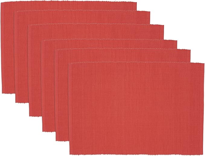 DII 100% Cotton Basic Ribbed Placemat Set, Georgia Peach, 13x19, 6 Piece