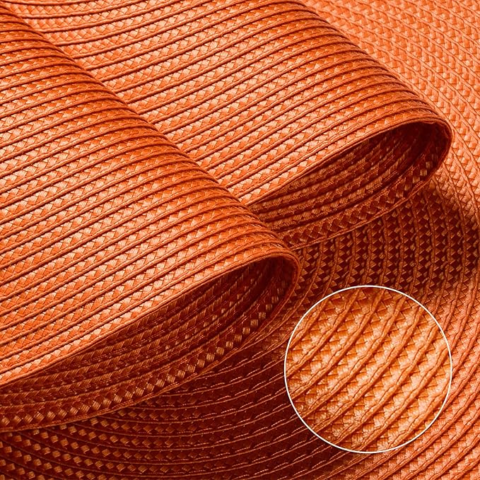 FunWheat Round Braided Placemats Set of 4 Table Mats for Dining Tables Woven Washable Non-Slip Place mats 15inch (Orange, 4pcs)