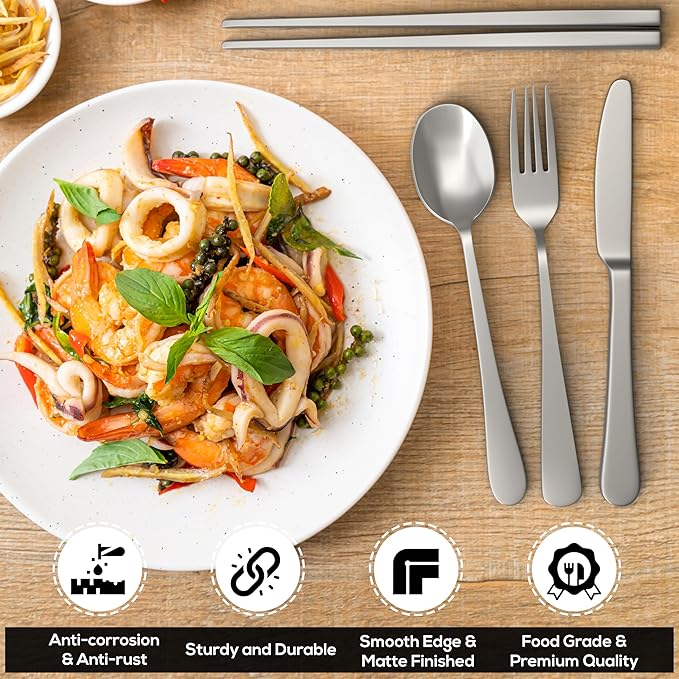 Upgraded 18/8 Stainless Steel 28-Piece Flatware Cutlery Set(Silver)-Silverware set for 4-Luxurious Home Kitchen Dinnerware Sets-Great Kitchen Accessories-Perfect House Warming/Christmas Gift