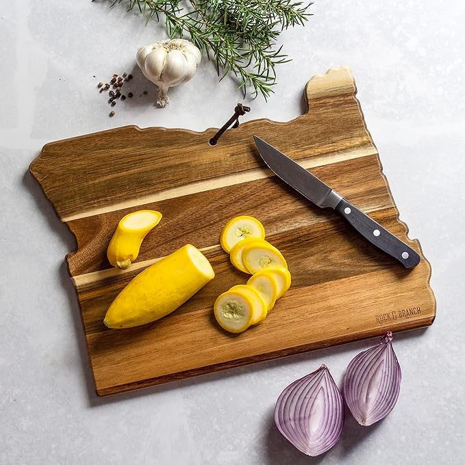Totally Bamboo Rock & Branch Origins Series Oregon State Shaped Cutting Board and Charcuterie Serving Tray, Includes Hang Tie for Wall Display