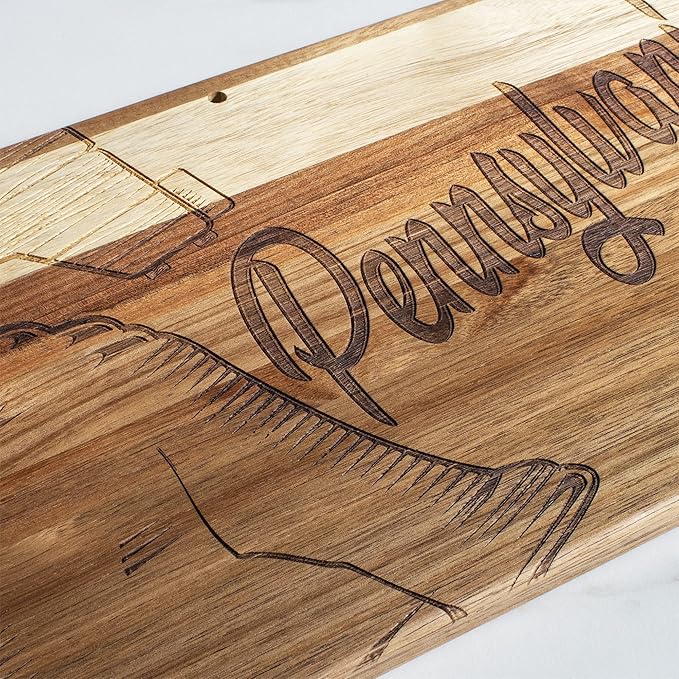 Totally Bamboo Rock & Branch Origins Series Pennsylvania State Shaped Cutting Board and Charcuterie Serving Tray, Includes Hang Tie for Wall Display