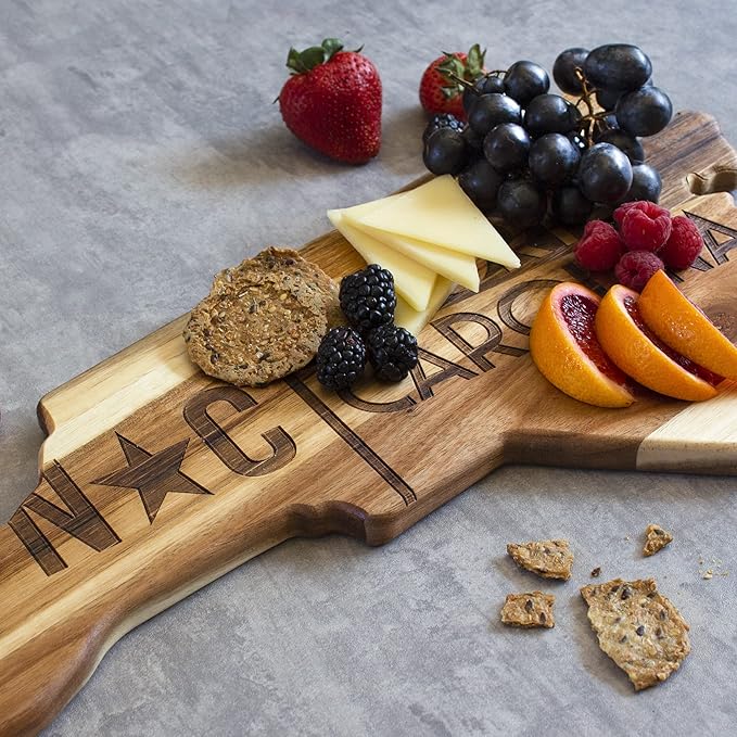 Totally Bamboo Rock & Branch Origins Series North Carolina State Shaped Cutting Board and Charcuterie Serving Tray, Includes Hang Tie for Wall Display 18" x 8" x 0.6"