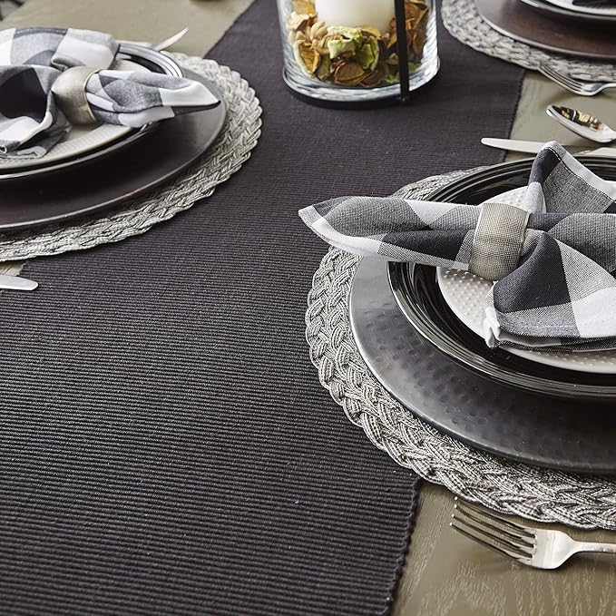DII Basic Everyday Ribbed Tabletop 100% Cotton, Table Runner, 13x72, Black